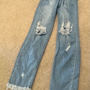 Harper Light Blue Distressed Ankle Jeans